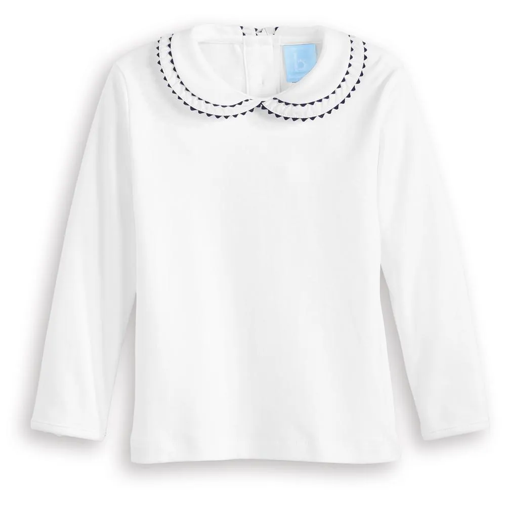 Vanessa Pima Blouse -- White w/  Navy