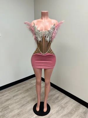 Velvet Corset Mini Dress w/ Feather & Stone Detail