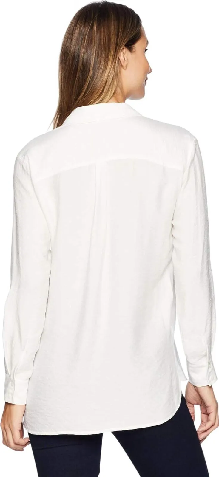 Vince Camuto Women's Two-Pocket Long Sleeve Flowy Rumple Top 9099060 White L