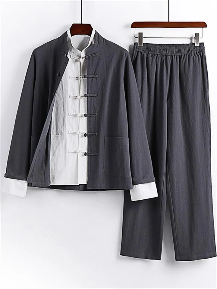 Vintage Style 3-Piece Outfit Retro Button Pocket Shirt   Elastic Waistband Pants