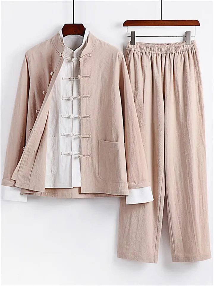 Vintage Style 3-Piece Outfit Retro Button Pocket Shirt   Elastic Waistband Pants