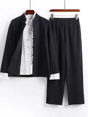 Vintage Style 3-Piece Outfit Retro Button Pocket Shirt   Elastic Waistband Pants