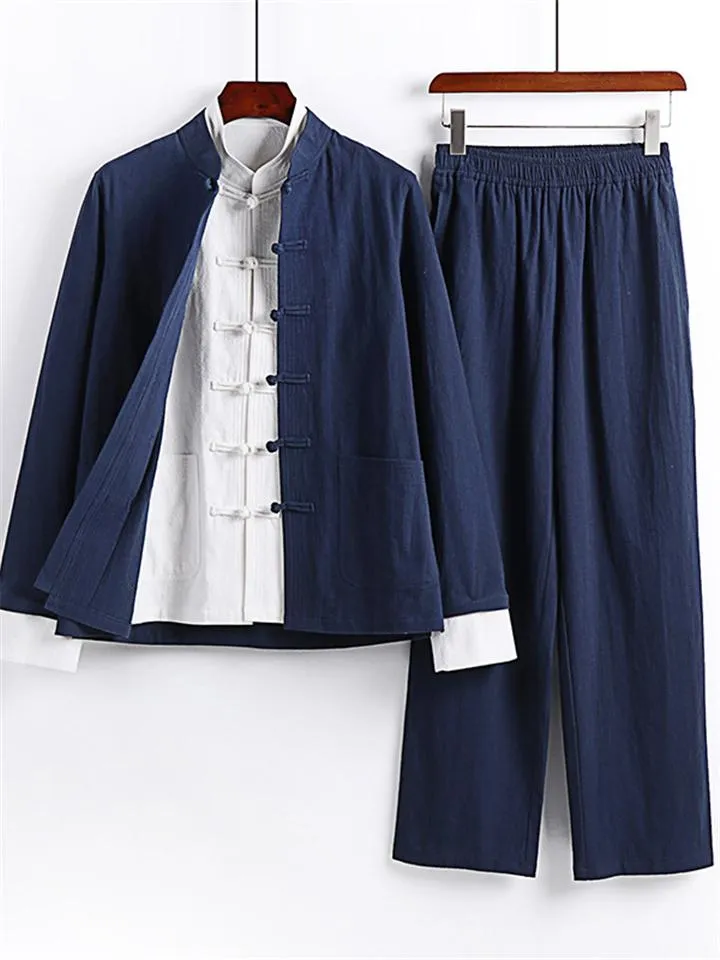 Vintage Style 3-Piece Outfit Retro Button Pocket Shirt   Elastic Waistband Pants