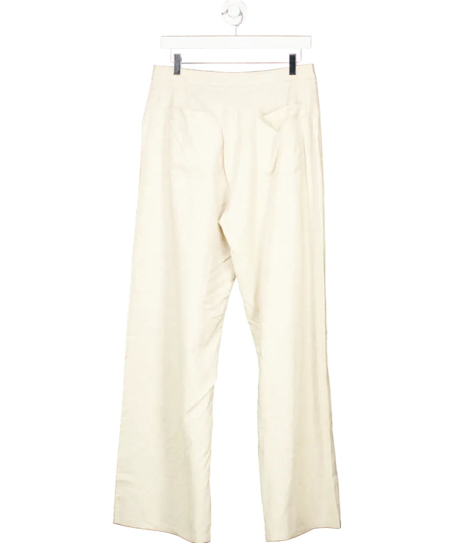 White Fox Beige Live It Up Linen Pants UK L