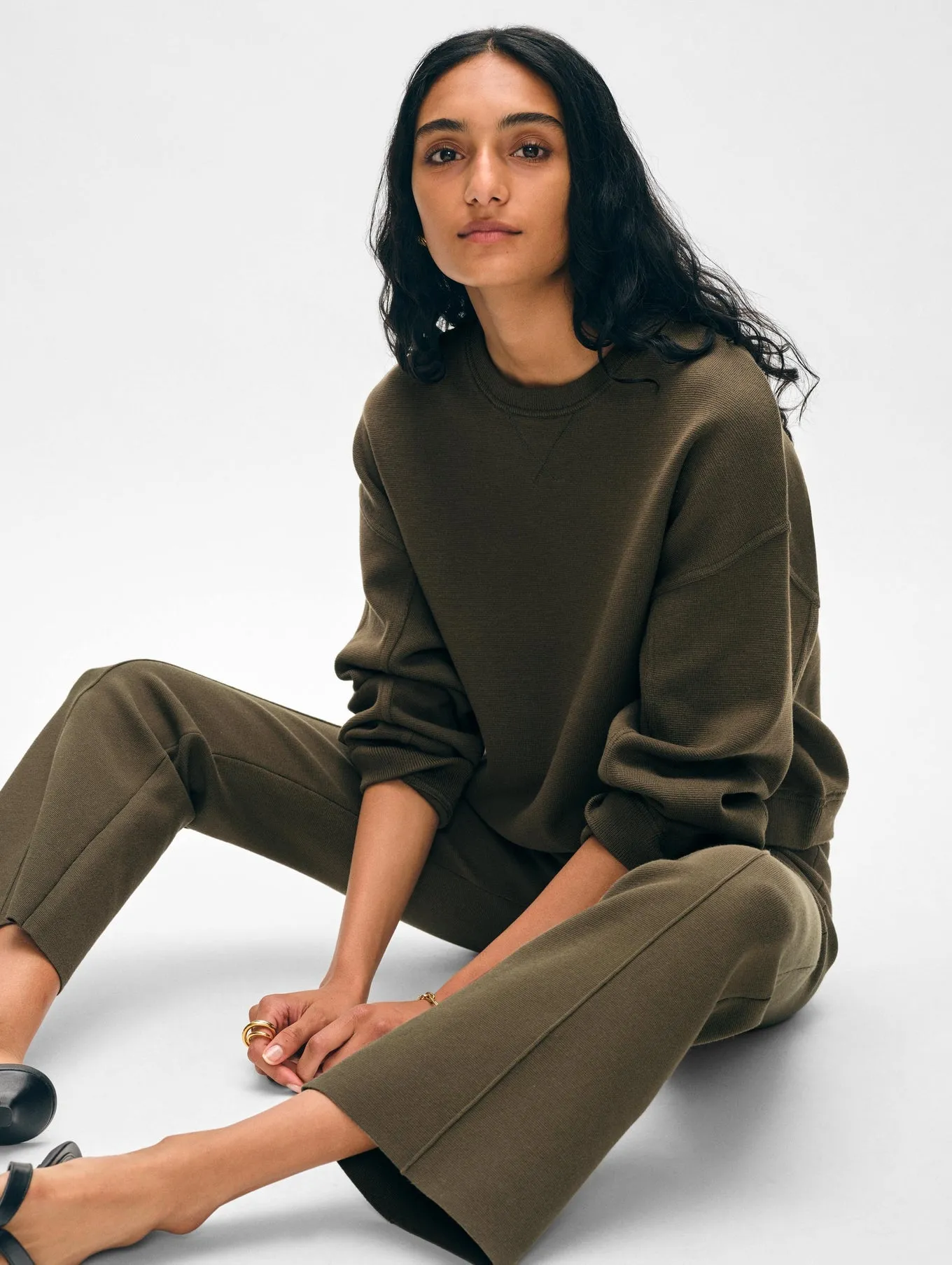 White   Warren - Superfine Organic Cotton Kick Flare Pant - Dark Sage