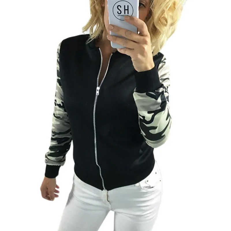 Women Basic Coats Casual Slim Zippers Print Bomber Jacket Street Fashion Outfit Female Jackets