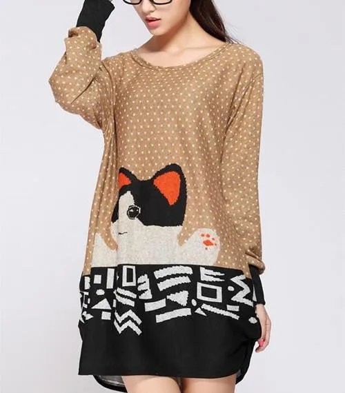 women casual print long sleeve dress plus size loose fashion dresses cartoon tunic big large