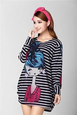 women casual print long sleeve dress plus size loose fashion dresses cartoon tunic big large