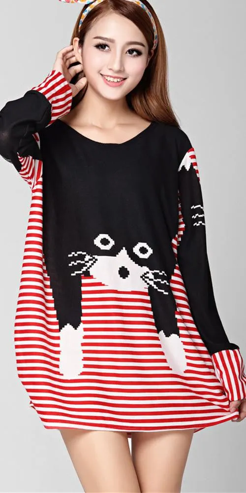 women casual print long sleeve dress plus size loose fashion dresses cartoon tunic big large