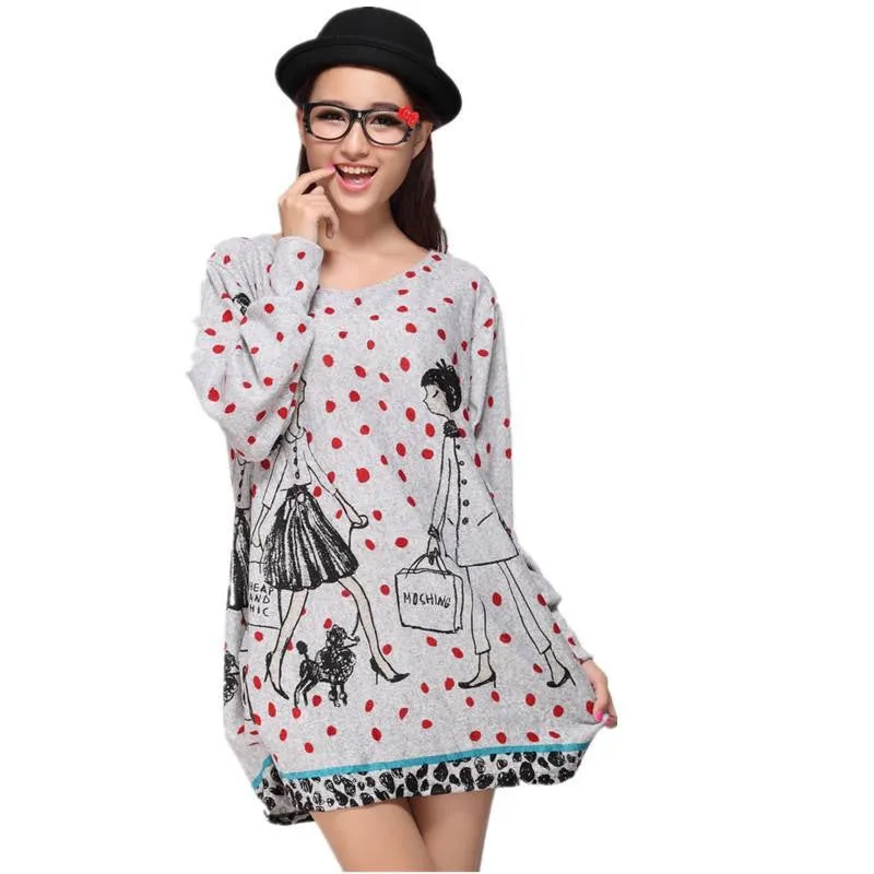 women casual print long sleeve dress plus size loose fashion dresses cartoon tunic big large