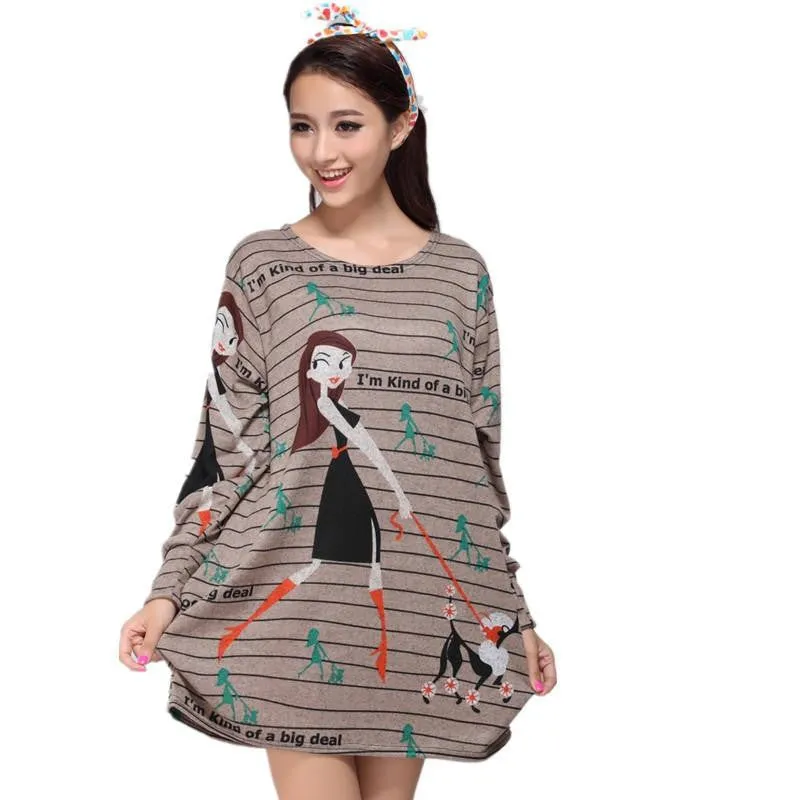 women casual print long sleeve dress plus size loose fashion dresses cartoon tunic big large