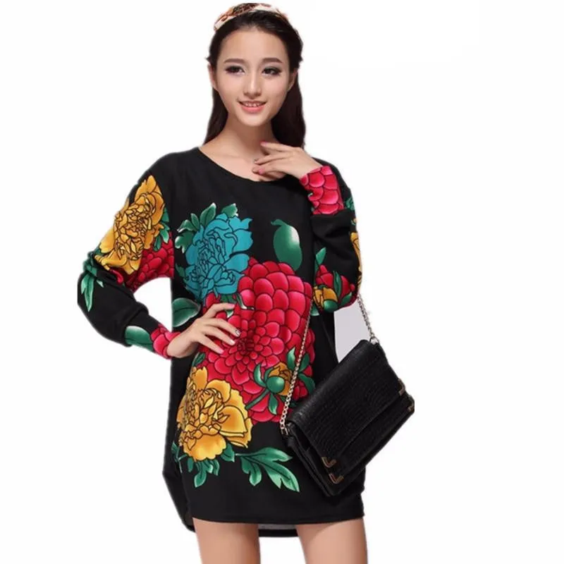 women casual print long sleeve dress plus size loose fashion dresses cartoon tunic big large