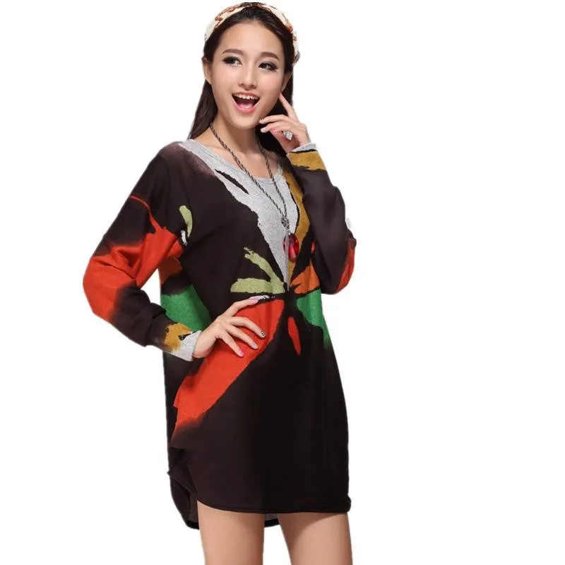 women casual print long sleeve dress plus size loose fashion dresses cartoon tunic big large