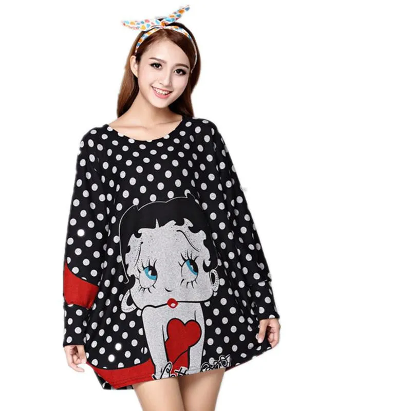 women casual print long sleeve dress plus size loose fashion dresses cartoon tunic big large