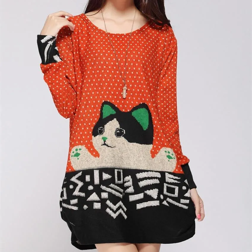 women casual print long sleeve dress plus size loose fashion dresses cartoon tunic big large