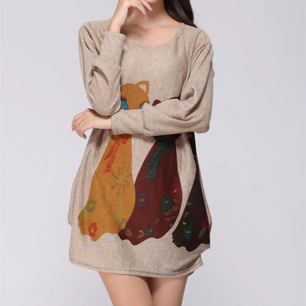 women casual print long sleeve dress plus size loose fashion dresses cartoon tunic big large