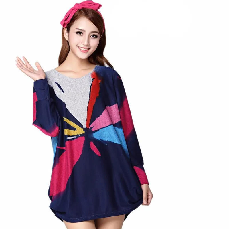 women casual print long sleeve dress plus size loose fashion dresses cartoon tunic big large