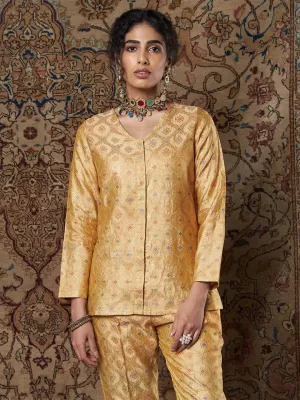 Women Golden Indian Motif Brocade Top