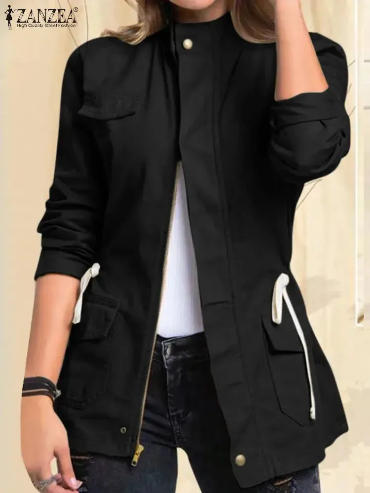Women Jackets Autumn Vintage Casual Work Outwear Female Streetwear Caquetá Long Sleeve Solid Slim Fit Coats