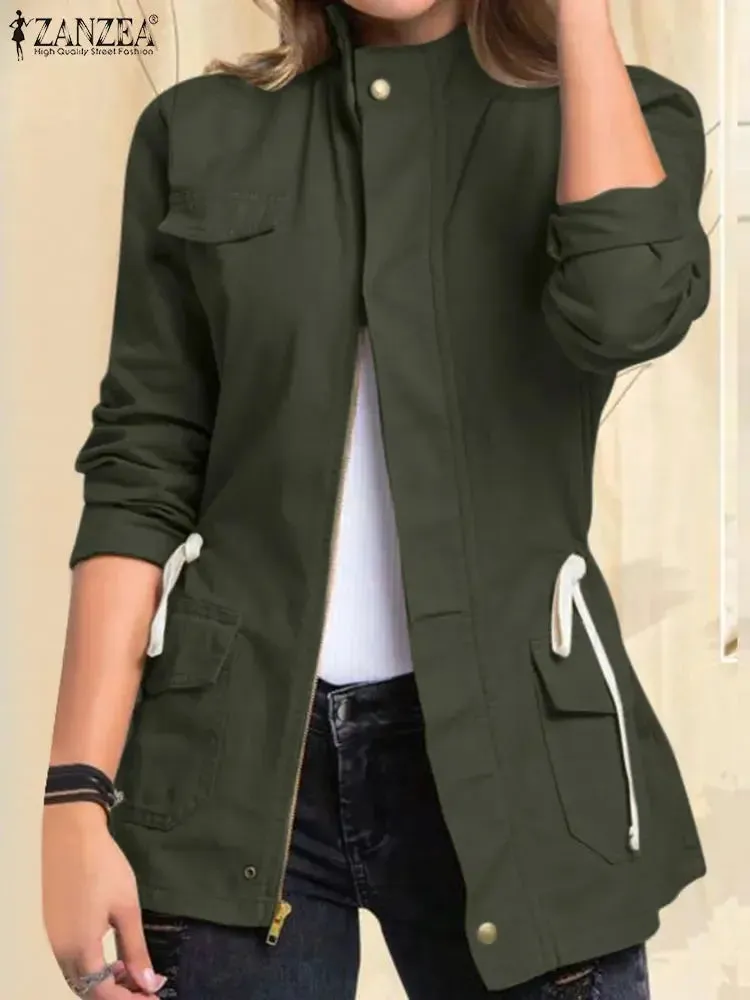 Women Jackets Autumn Vintage Casual Work Outwear Female Streetwear Caquetá Long Sleeve Solid Slim Fit Coats