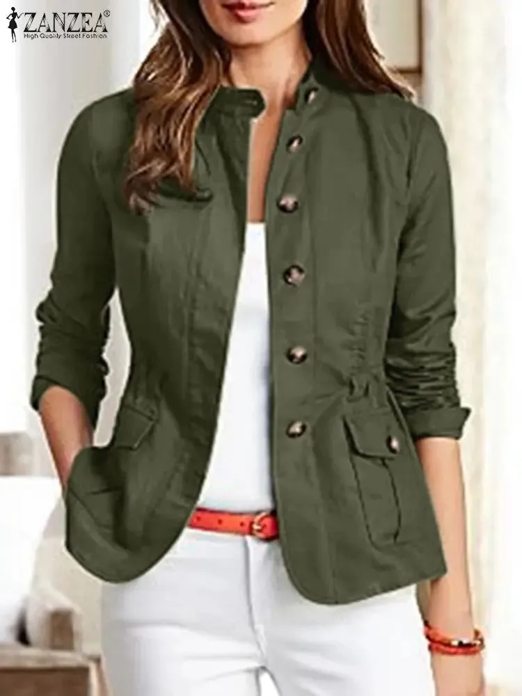 Women Jackets Autumn Vintage Casual Work Outwear Female Streetwear Caquetá Long Sleeve Solid Slim Fit Coats