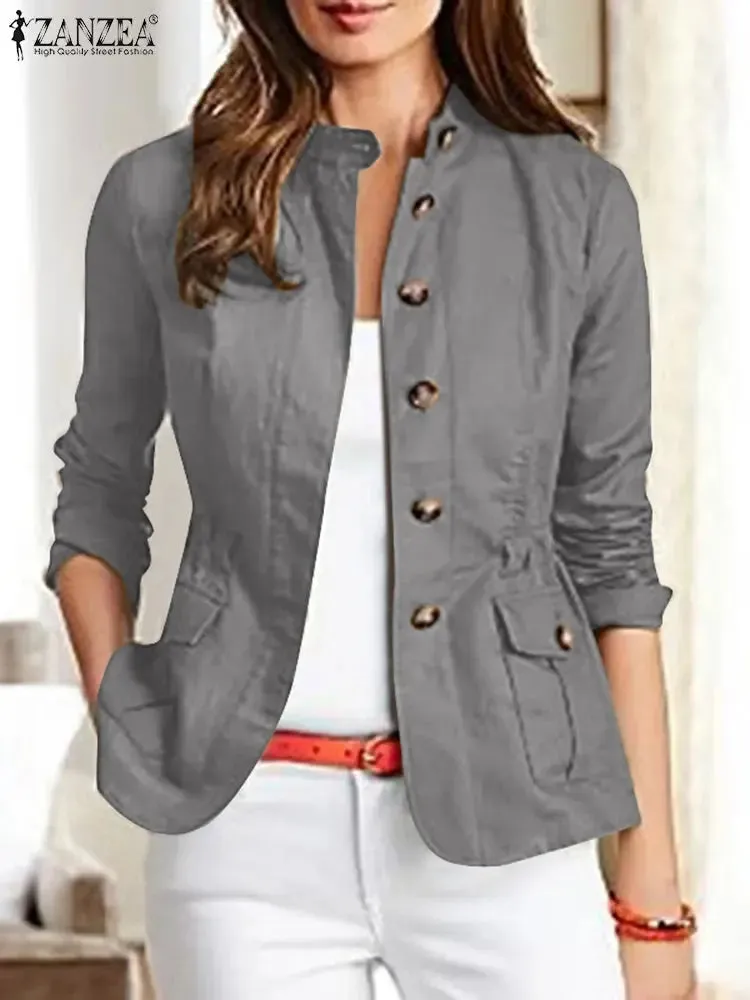 Women Jackets Autumn Vintage Casual Work Outwear Female Streetwear Caquetá Long Sleeve Solid Slim Fit Coats