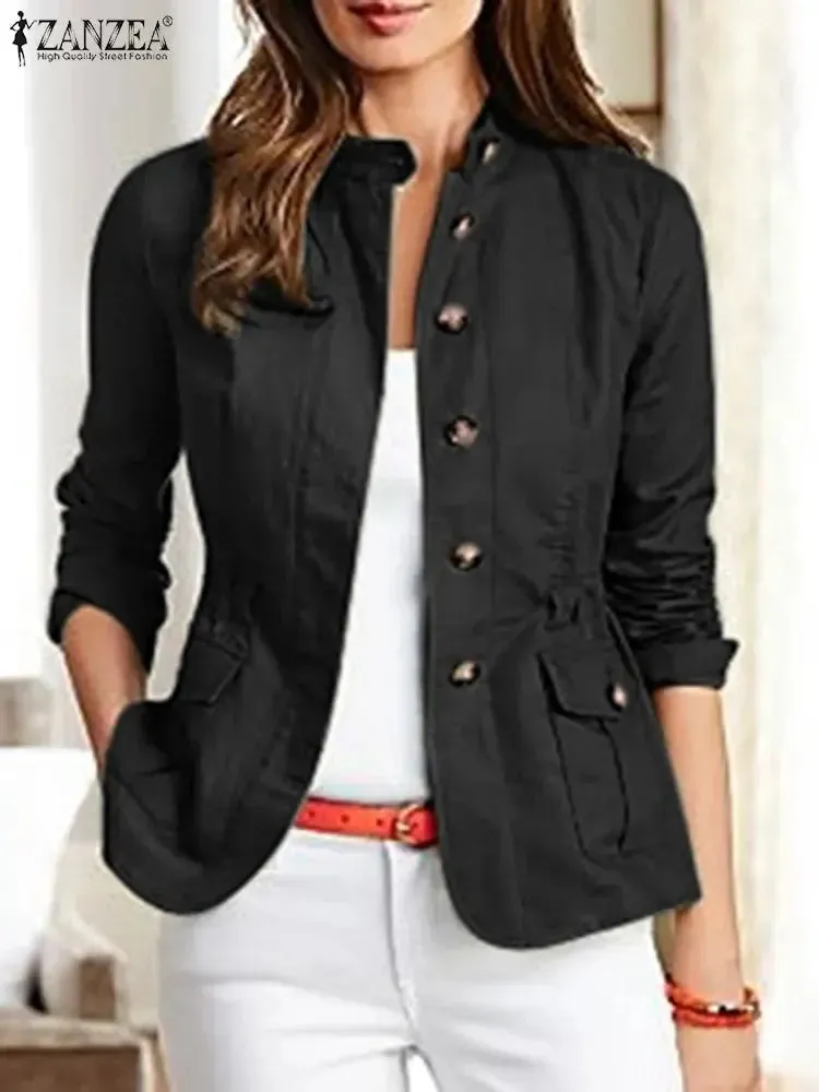 Women Jackets Autumn Vintage Casual Work Outwear Female Streetwear Caquetá Long Sleeve Solid Slim Fit Coats