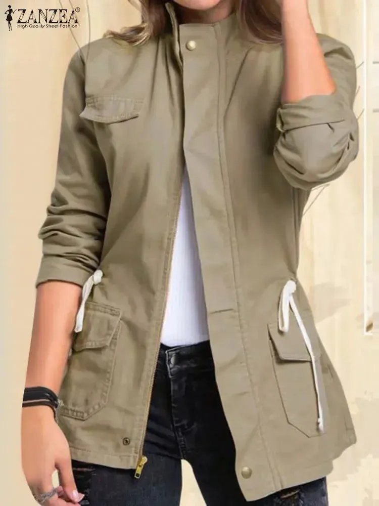Women Jackets Autumn Vintage Casual Work Outwear Female Streetwear Caquetá Long Sleeve Solid Slim Fit Coats