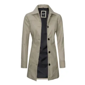 Women Long Beige Leather Coat