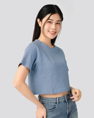 Women Ribbed Raglan Stripe Cropped Top