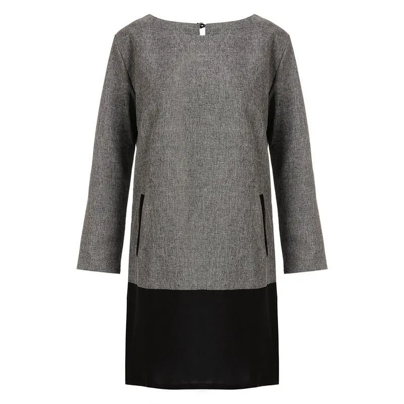 Women Tunic Dress Casual Flax Patchwork 3/4 Sleeve O Neck Mini T-shirt Dresses Vestidos XL-5XL