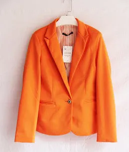 Women's Basic Suits Candy Color Casual Slim Foldable Sleeve Ladies One Button Jackets Cardigan Coats 6 Colors