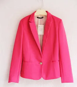 Women's Basic Suits Candy Color Casual Slim Foldable Sleeve Ladies One Button Jackets Cardigan Coats 6 Colors