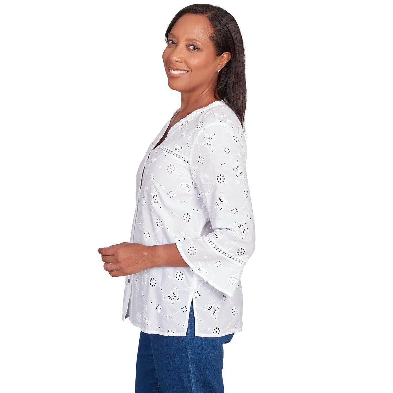 Women's Butterfly Eyelet Button Front Shirt - 48441