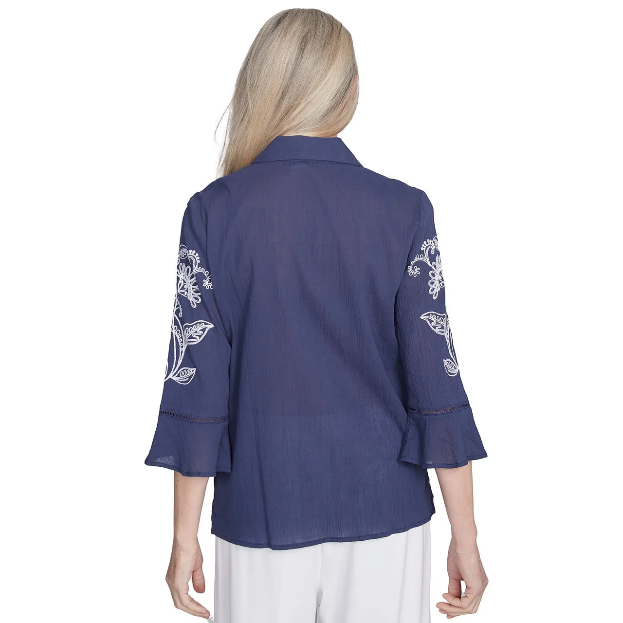 Women's Embroidered Marine Button Front Top - 89441