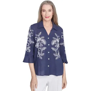 Women's Embroidered Marine Button Front Top - 89441