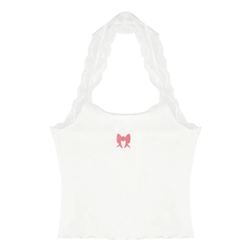 Women's Fashion Simple White Lace Neck Camisole