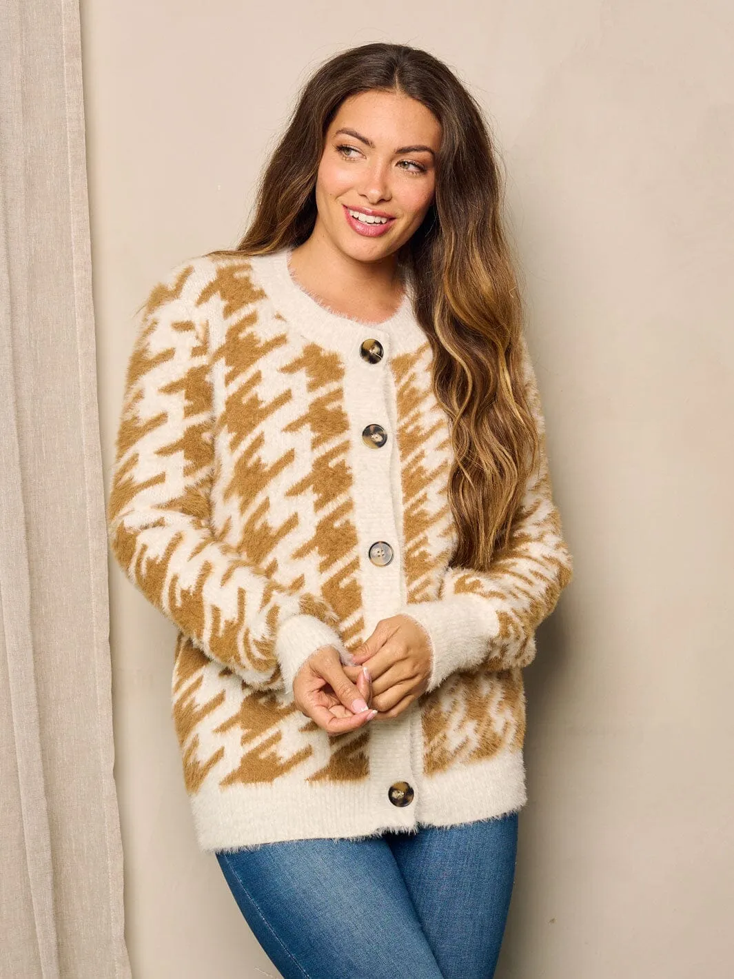WOMEN'S LONG SLEEVE FRONT POCKETS BUTTON UP COLORBLOCK SWEATER