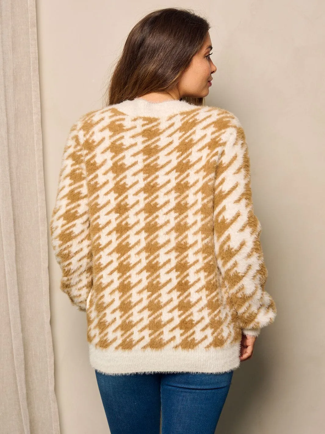 WOMEN'S LONG SLEEVE FRONT POCKETS BUTTON UP COLORBLOCK SWEATER