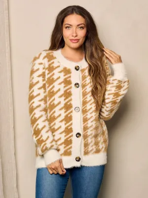 WOMEN'S LONG SLEEVE FRONT POCKETS BUTTON UP COLORBLOCK SWEATER
