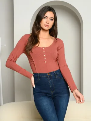 WOMEN'S LONG SLEEVE SIDE RUCHED BODYSUIT