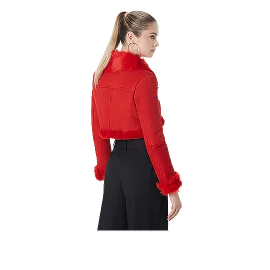 Women's Shearling Suede Leather Cropped Jacket