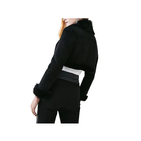 Women's Shearling Suede Leather Cropped Jacket