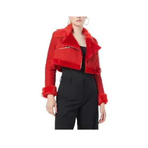 Women's Shearling Suede Leather Cropped Jacket