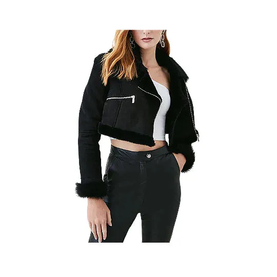 Women's Shearling Suede Leather Cropped Jacket