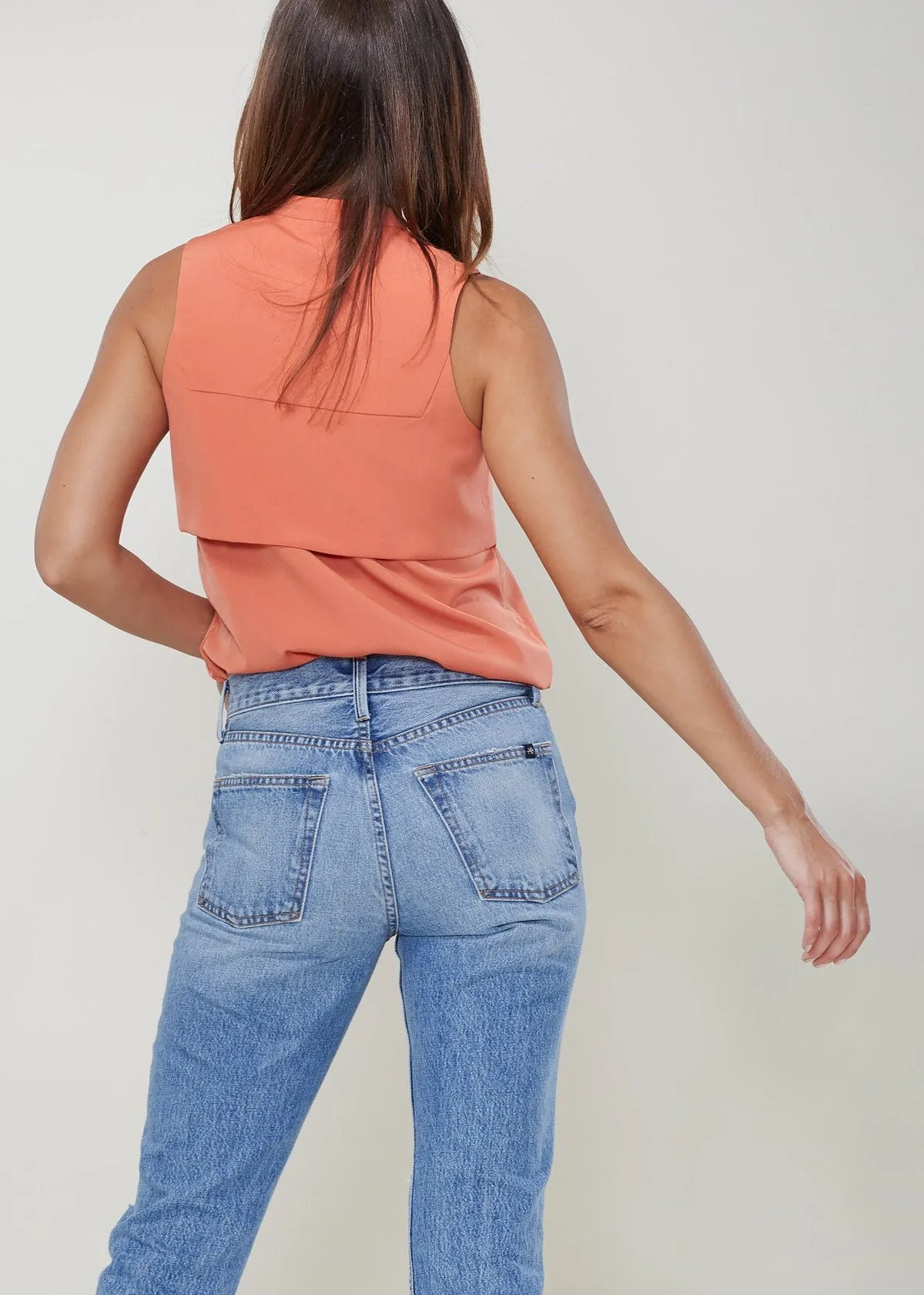 Women's Sleeveless High Neck Panel Shirt