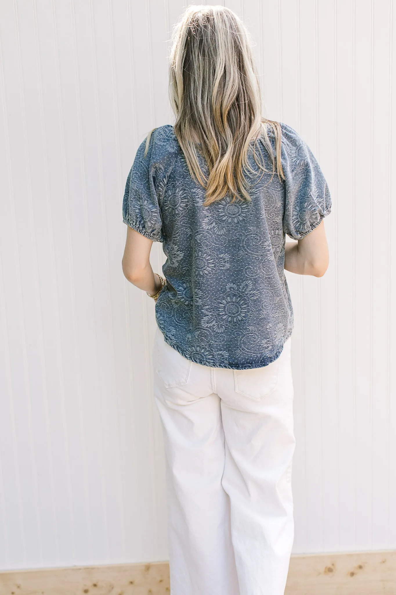 XZ Tone on Tone Denim Floral Top