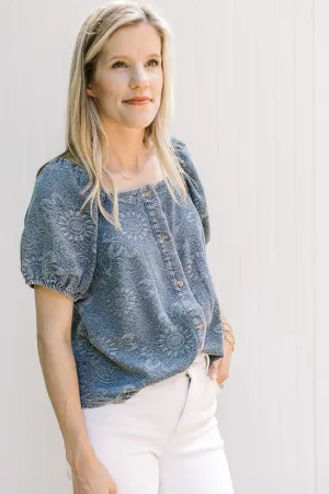 XZ Tone on Tone Denim Floral Top