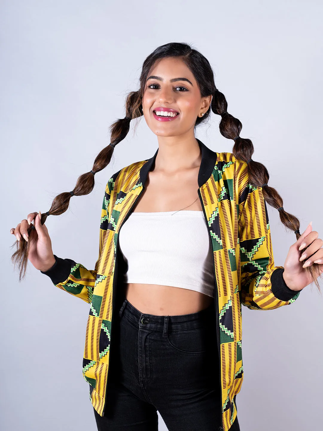 Yellow African Printed Jacket For Women