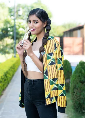 Yellow African Printed Jacket For Women